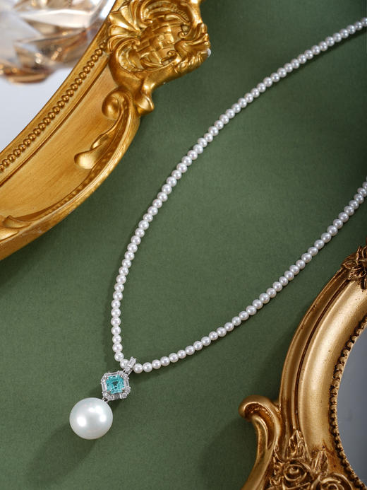 子佩集【深海之梦】银S925珍珠惜王妃项链【ZZXL034】2.8mm小珠12mm大珠蓝方块2601 商品图2