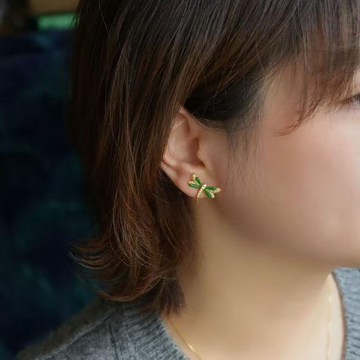 龢盒原创 银镶翡翠蜻蜓耳钉 商品图4
