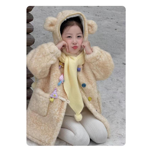 【优质柔软面料❗️潮流卡通可爱】女童加绒外套冬季2025新款儿童连帽加厚毛毛衣洋气宝宝甜美上衣潮。jc 商品图2