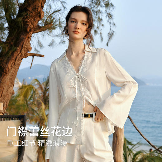 欧芮儿法式度假浪漫蕾丝花边白色长袖衬衫女春季2026新款宽松衬衣 商品图0