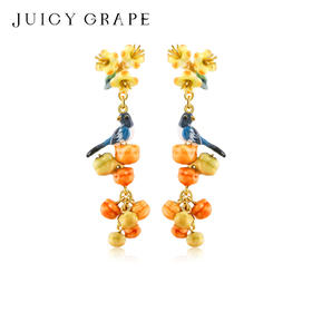 Juicy Grape首饰套装轻奢小众珐琅项链手链耳环戒指新年生日礼物 雀柿呈祥-喜事连连耳坠
