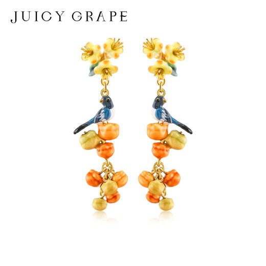 Juicy Grape首饰套装轻奢小众珐琅项链手链耳环戒指新年生日礼物 雀柿呈祥-喜事连连耳坠 商品图0