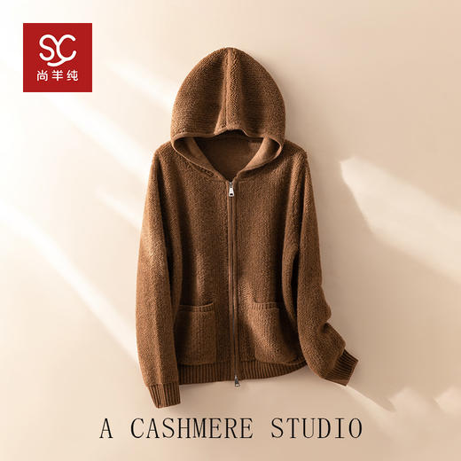 100%Baby小山羊绒~连帽羊绒外套女双拉链开衫BABY260490 商品图0