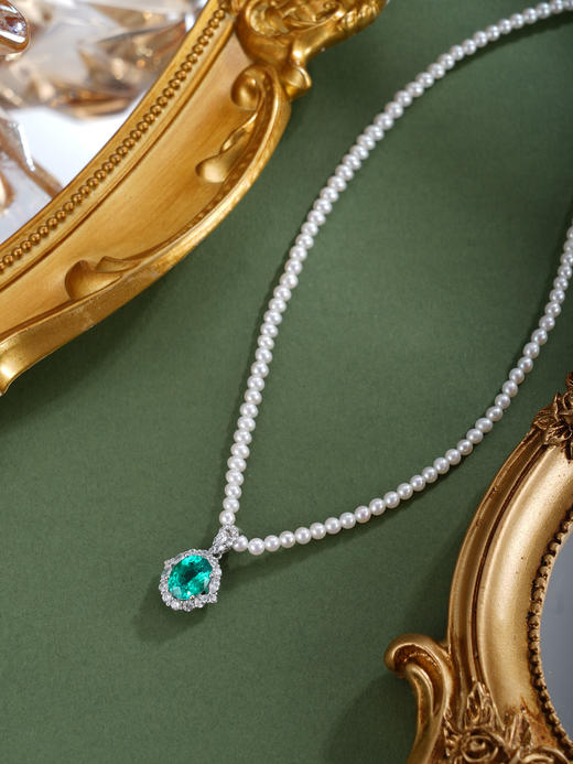 子佩集【青森之梦】银S925珍珠惜王妃项链【ZZXL029】2.8mm珠绿椭圆2601 商品图2
