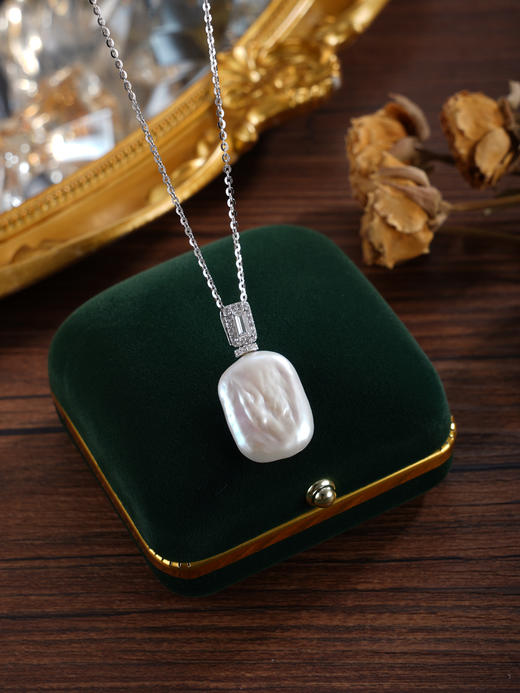 子佩集【灵域仙踪】银S925珍珠惜王妃套链【P2966】14.5*20mm扁珠双色方块巴洛克2601 商品图3