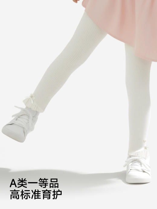 英氏女童裤子修身长裤针织白色蕾丝花边打底裤新款YRKDJ1S054A 商品图4