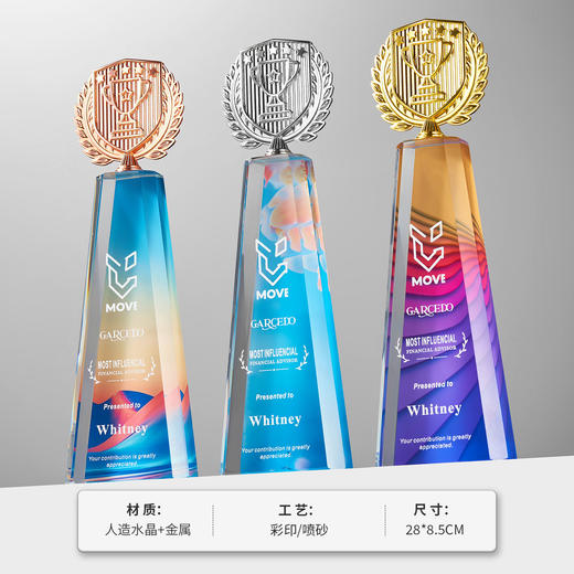 高档水晶奖杯定制金属奖章比赛颁奖纪念品刻字订做企业年会大奖杯 商品图3