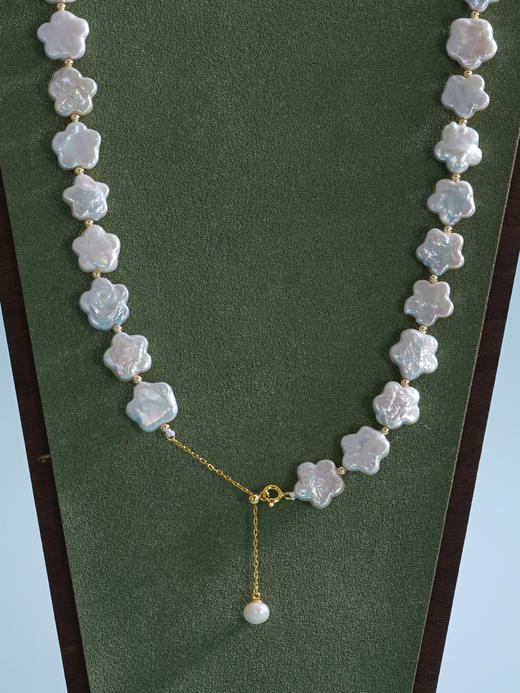 子佩集【花海相遇】银S925珍珠惜王妃项链【ZZXL009】11.5mm扁珠镀金巴洛克五瓣花2601 商品图6