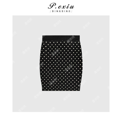 04-1潘依绣丁丁宠粉PanYiXiu/潘依绣冰丝设计感气质优雅波点针织半身裙 ZZ0527 商品图1