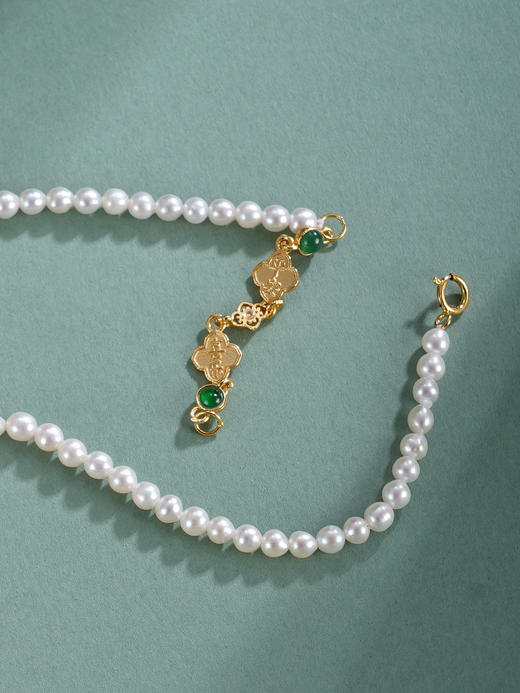 子佩集【四叶韶华】银S925珍珠惜王妃手链【QNS0013】3mm珠镀金碧玉四叶草2601 商品图7