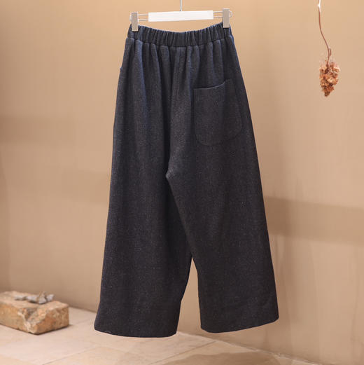游原 羊毛亚麻翻边阔腿裤 商品图2