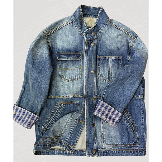 清醒独白Oversized蓝色牛仔外 经典巴恩风 小立领设计 复古洗水百搭 商品图5