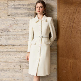 IWY/小香风米白色羊毛连衣裙女收腰排扣高级感气质通勤职业装25Q907