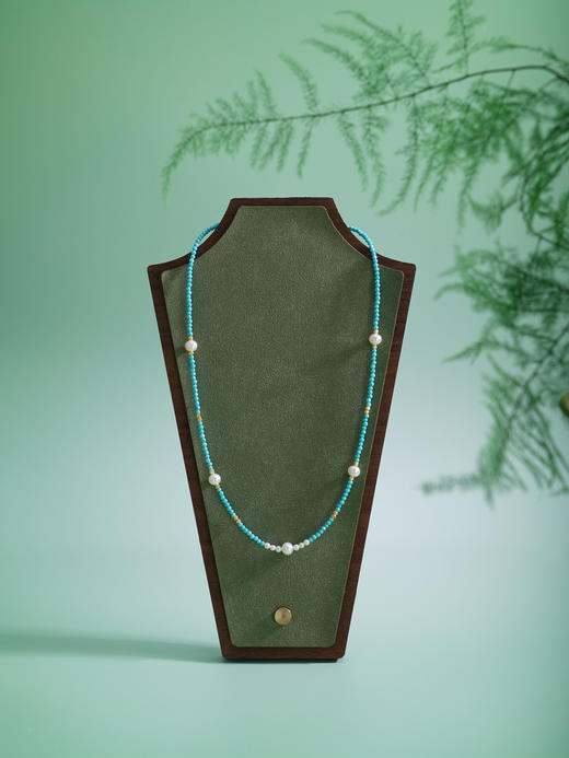 子佩集【福海华光】银S925珍珠惜王妃项链【ZZXL003】2mm蓝珠5.8mm大珠绿松石2601 商品图8