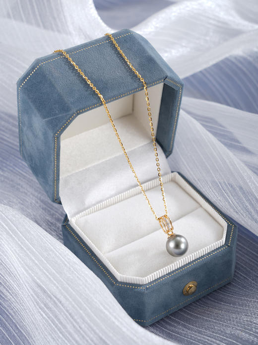 子佩集【流光溯影】银S925珍珠惜王妃套链【P3069】9mm珠镀金黑珠半环弧形2601 商品图2