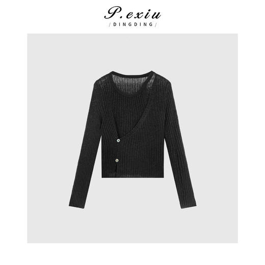 04-2潘依绣丁丁宠粉PanYiXiu/潘依绣【春日来信】设计款斜襟气质修身针织上衣 ZZ0510 商品图2