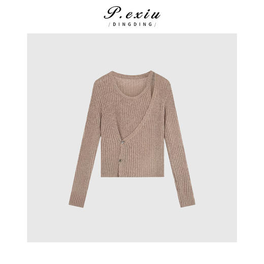 04-2潘依绣丁丁宠粉PanYiXiu/潘依绣【春日来信】设计款斜襟气质修身针织上衣 ZZ0510 商品图1