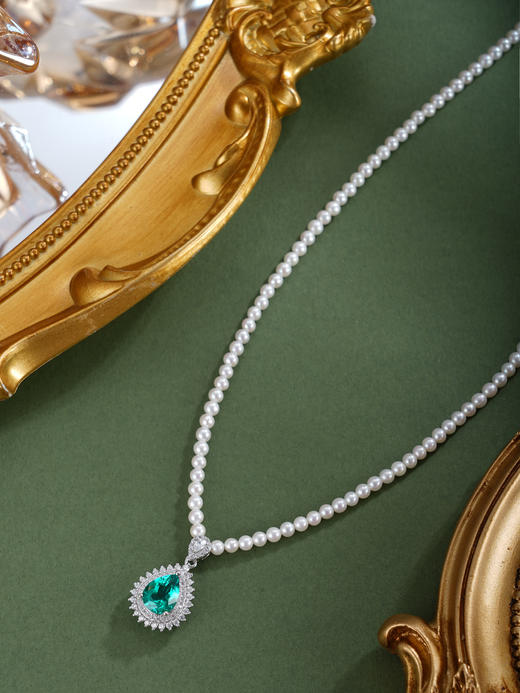 子佩集【绿漾之境】银S925珍珠惜王妃项链【ZZXL027】2.8mm珠绿水滴2601 商品图2