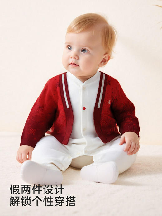 英氏婴儿衣服长袖宝宝假两件连体衣新年外出爬服哈衣YRHAJ1S001A 商品图2