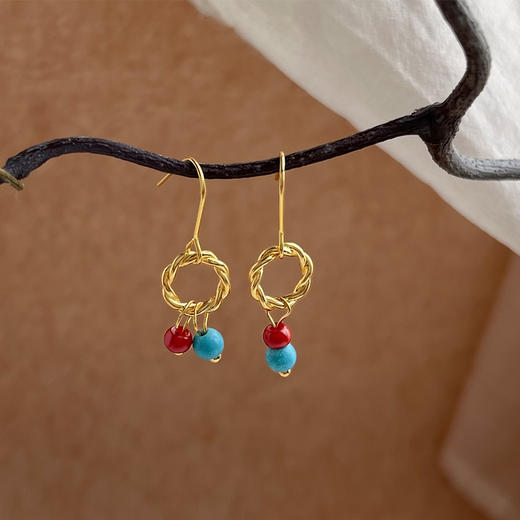 【新年耳环】复古新中式天然石串珠耳环 手工设计款国风油画感气质耳饰 商品图5