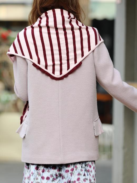 TYNVIE 条纹荷叶边三角羊绒羊毛围巾 - 紫/粉 商品图7