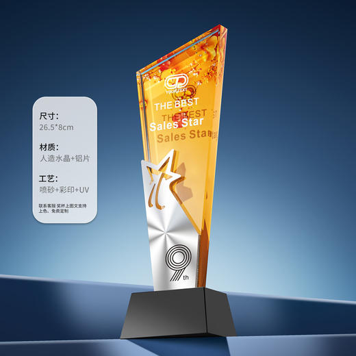 高档水晶奖杯金属CD纹创意企业年会优秀员工银行保险嘉奖纪念奖杯 商品图2