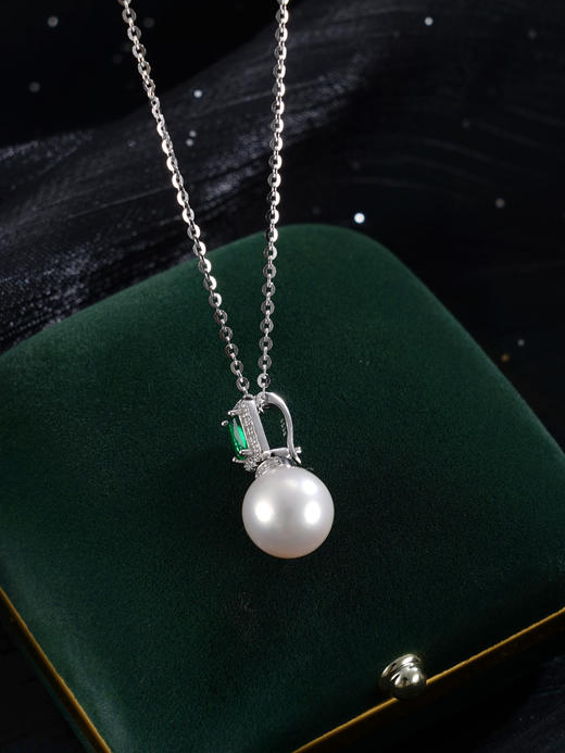 子佩集【珍情不渝】银S925珍珠惜王妃吊坠【P2864】10mm珠双色绿方块（不含链）2601 商品图6