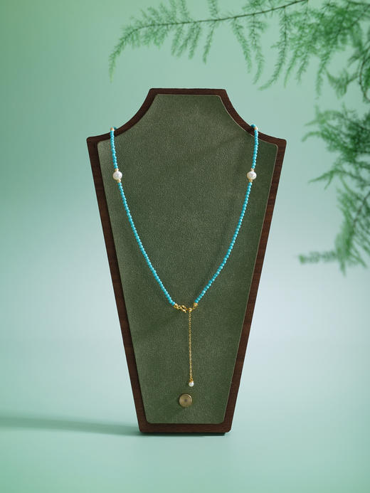 子佩集【福海华光】银S925珍珠惜王妃项链【ZZXL003】2mm蓝珠5.8mm大珠绿松石2601 商品图4