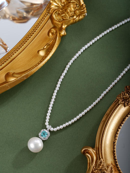 子佩集【澄心见性】银S925珍珠惜王妃项链【ZZXL038】2.8mm小珠12mm大珠蓝方块2601 商品图2