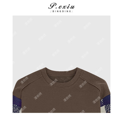 04-2潘依绣丁丁宠粉小众重工复古撞色拼接立体提花慵懒风磨绒卫衣Q46988 商品图2