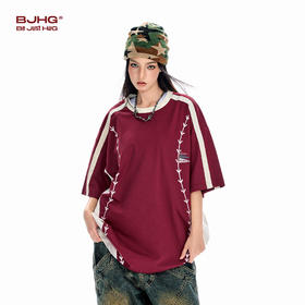 BJHG不计后果 棒球短袖T恤男款夏美式潮牌休闲运动印花宽松上衣女