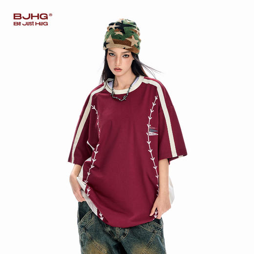 BJHG不计后果 棒球短袖T恤男款夏美式潮牌休闲运动印花宽松上衣女 商品图0