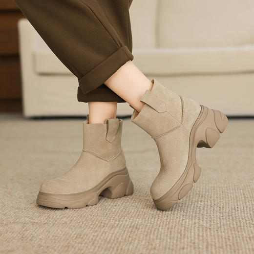 阿么手工女鞋【羊毛】加厚加绒冬季保暖靴子新款洋气女靴秋冬款7CM 商品图1