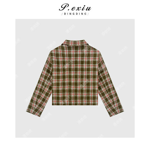 04-6潘依绣丁丁宠粉韩系松弛撞色格纹翻领长袖外套Q31644 商品图1