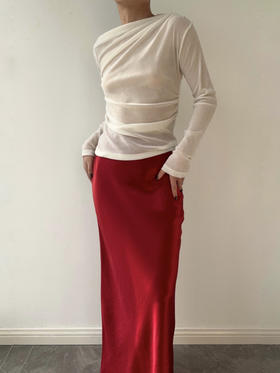 TU｜C05AW24-SK05-RD29 红色醋酸斜纹超长款鱼尾裙【长版 】