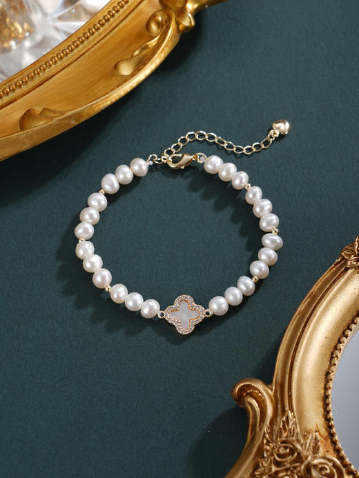 子佩集【四叶寄情】珍珠惜王妃手链【ZZSL008】5.5-6mm珠镀金四叶草2601 商品图6