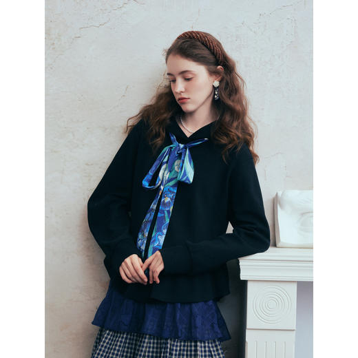 两三事梵高文艺 流光素影 2026春季新款印花绑带连帽卫衣女宽松 商品图1