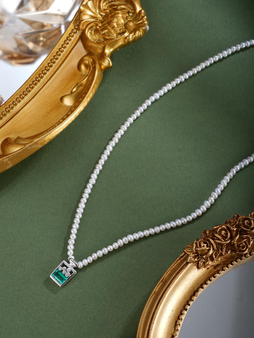 子佩集【青岚拾光】银S925珍珠惜王妃项链【ZZXL015】2.8mm珠绿方块2601 商品图2