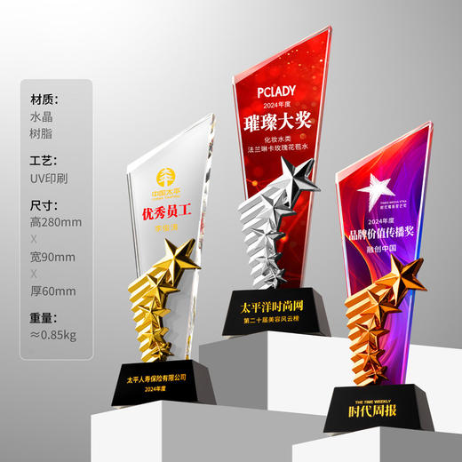 水晶奖杯定制创意翅膀造型企业颁奖奖牌表彰奖品琉璃树脂高档奖杯 商品图1