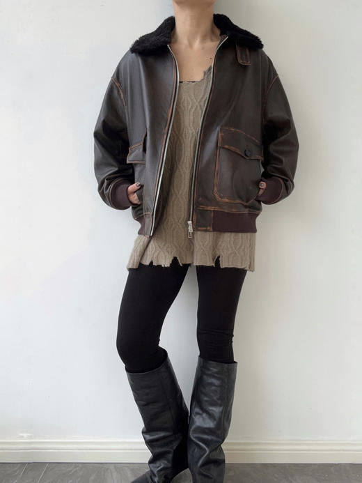 THEHOYAN｜P23160 Distressed Lambskin Jacket 做旧山羊皮夹克 商品图6