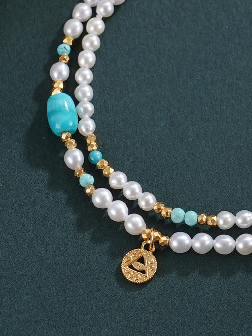 子佩集【福禄高升】银S925珍珠惜王妃手链【QNS0015】3mm珠镀金绿松石葫芦三角之力2601 商品图9