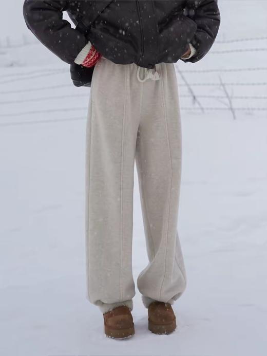 浮生八记/25D286/秋冬含羊毛加厚加绒松紧腰下摆抽绳卫裤 商品图0