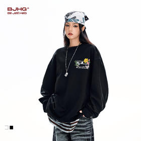 BJHG不计后果 美式纯棉长袖t恤男春季潮牌印花圆领上衣宽松卫衣女