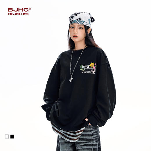 BJHG不计后果 美式纯棉长袖t恤男春季潮牌印花圆领上衣宽松卫衣女 商品图0