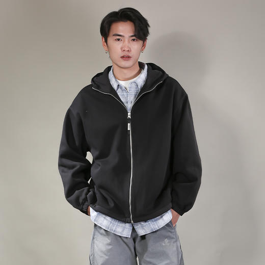 DRONKOO 2026 连帽帽子下摆袖口撞梭织料针织中厚开衫 商品图3