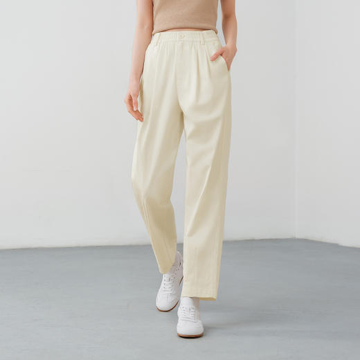 森马休闲裤女夏季纯色松紧腰打褶宽松长裤显瘦通勤简约女士锥形裤 商品图2