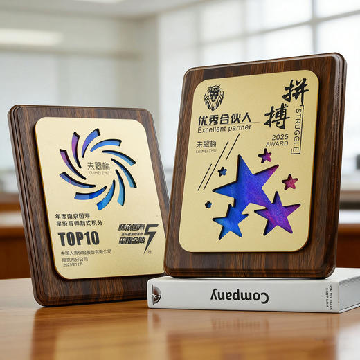 授权牌匾铝合金浮雕镜面证书加盟商会奖杯胡桃木水晶金属奖牌定制 商品图1