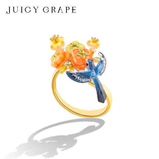 Juicy Grape首饰套装轻奢小众珐琅项链手链耳环戒指新年生日礼物 雀柿呈祥-喜柿连连开口戒指 商品图3
