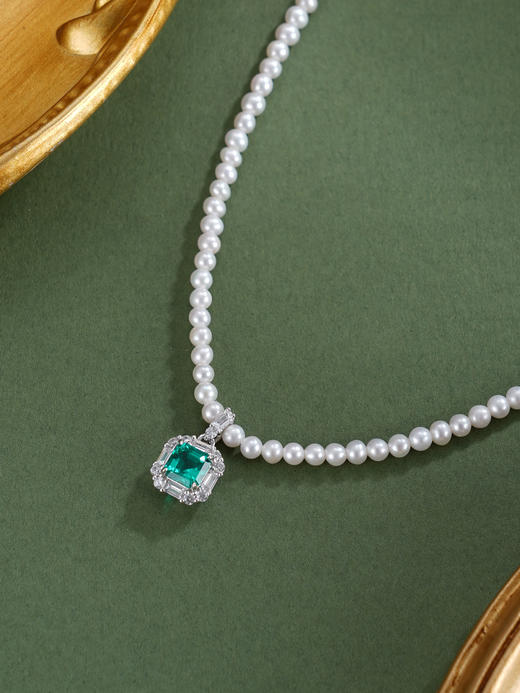 子佩集【绿野之诗】银S925珍珠惜王妃项链【ZZXL011】2.8mm珠绿方块2601 商品图3