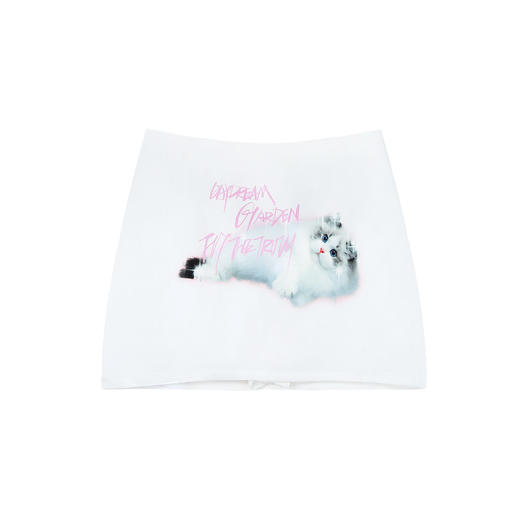 FTT Flythetruth 可爱猫咪印花短裙女夏季修身甜美白色包臀半身裙 商品图4